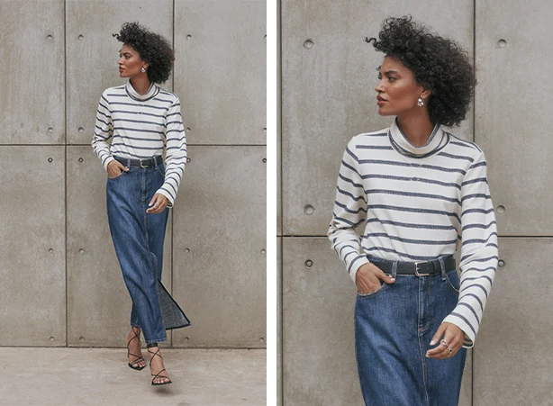 Look feminino com blusa listrada