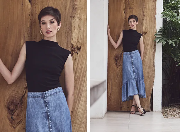 Looks com midi jeans e regata preta