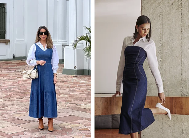 Looks para trabalhar com vestido e camisa branca Looks para trabalhar com vestido e camisa branca