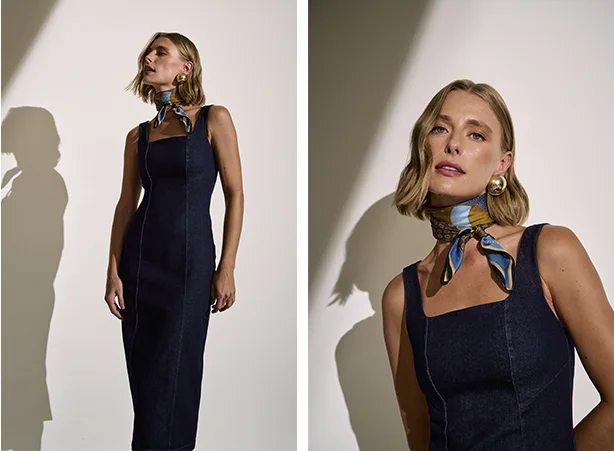 Look jeans com vestido midi Look jeans com vestido midi