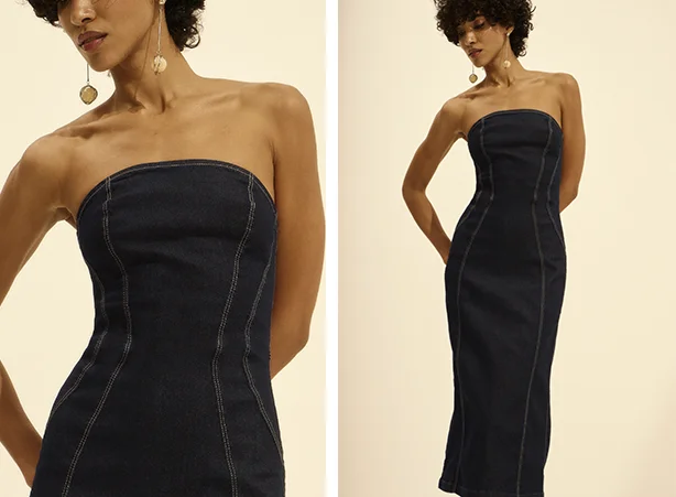 Modelo de vestido jeans sem alça Modelo de vestido jeans sem alça