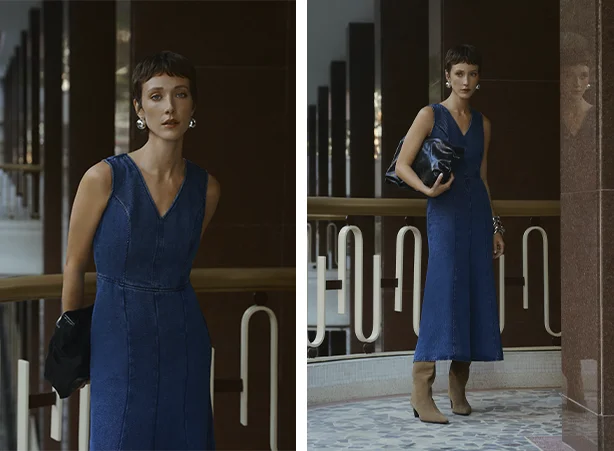 Duo de vestido jeans com bota Duo de vestido jeans com bota