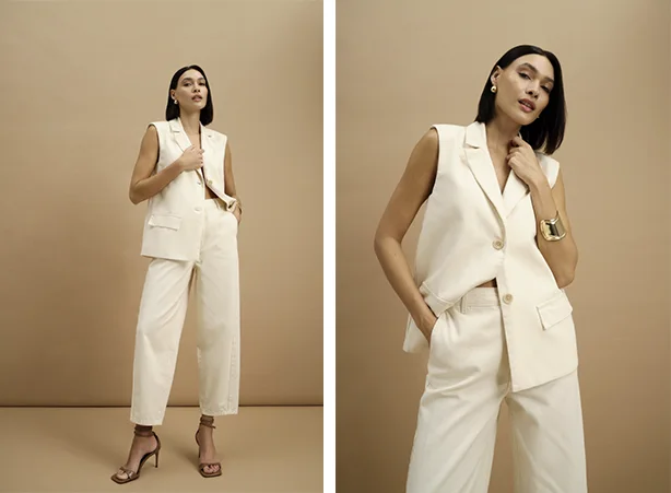 Look branco com colete alongado