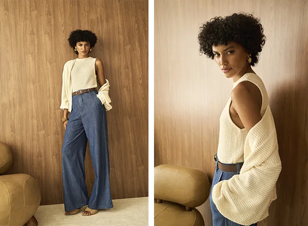 Look atemporal com calça jeans Look atemporal com calça jeans