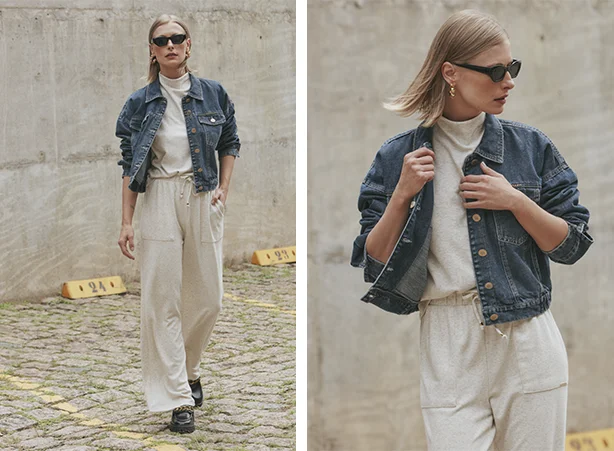 Conjunto comfy com jaqueta jeans Conjunto comfy com jaqueta jeans