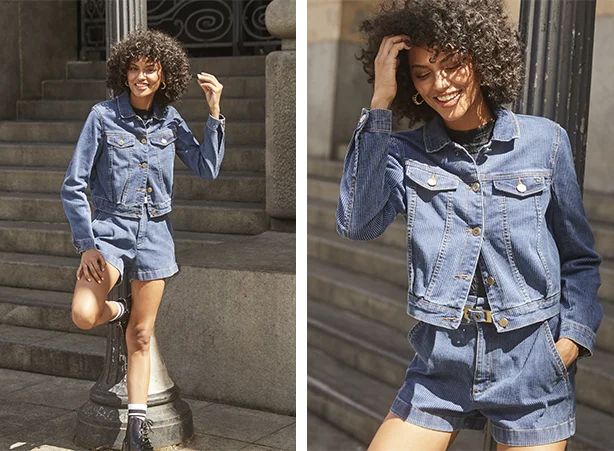 Conjunto streetwear em denim cotelê Conjunto streetwear em denim cotelê