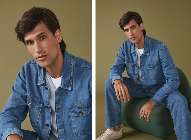 Visual masculino com calça reta e camisa como sobreposição Visual masculino com calça reta e camisa como sobreposição