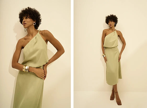 Conjunto minimalista em tecido acetinado