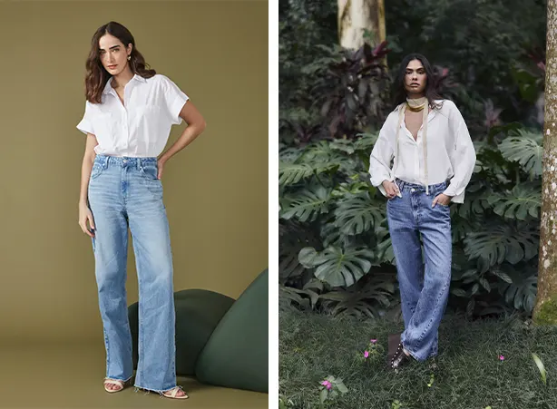 Tipos de calça jeans com camisa branca