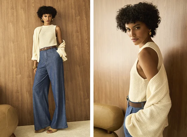 Combinação de blusas femininas da moda com calça pantalona Combinação de blusas femininas da moda com calça pantalona