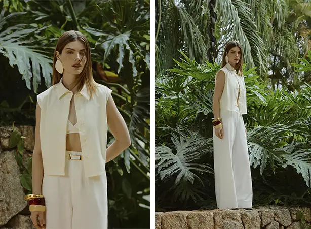 Tendências verão 2026: Duo de camisa sem manga e pantalona Tendências verão 2026: Duo de camisa sem manga e pantalona