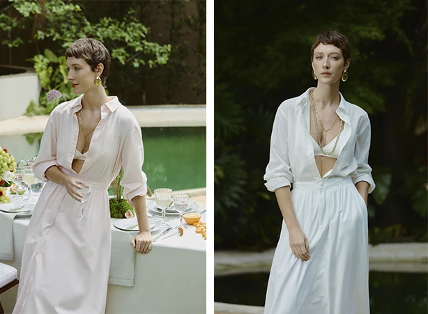 Look monocromático com camisa e saia midi fluida Look monocromático com camisa e saia midi fluida