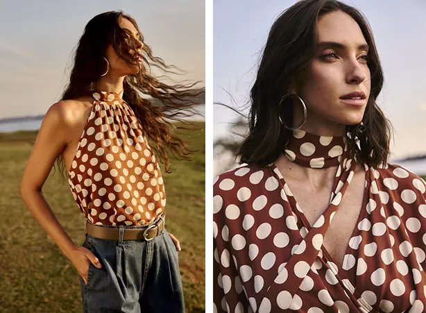 Look de blusas femininas da moda com estampa poá Look de blusas femininas da moda com estampa poá