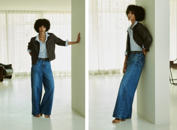 Look elegante com calça jeans e camisa social Look elegante com calça jeans e camisa social