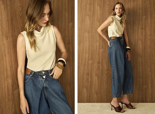 Looks com blusa de gola alta e calça jeans Looks com blusa de gola alta e calça jeans