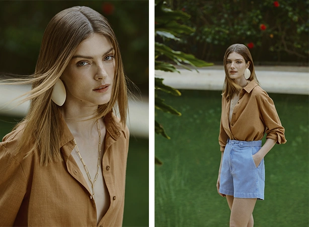 Look meia-estação em azul claro e marrom Look meia-estação em azul claro e marrom