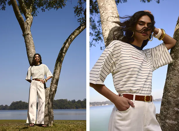 Look com camiseta e calça off white Look com camiseta e calça off white