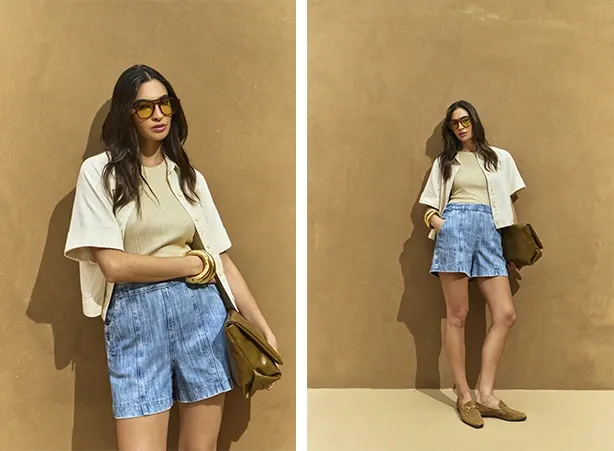 Look elegante com short jeans Look elegante com short jeans
