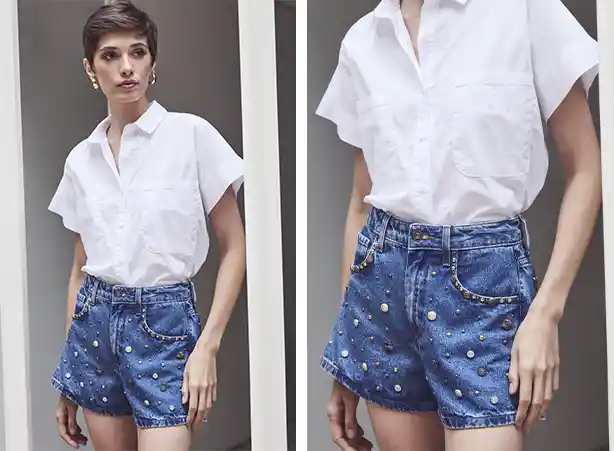 Looks femininos de shorts com tachas Looks femininos de shorts com tachas
