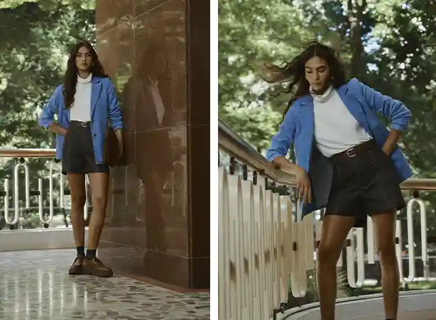 Look com short jeans e blazer Look com short jeans e blazer