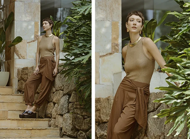 Look feminino em marrom e bege Look feminino em marrom e bege