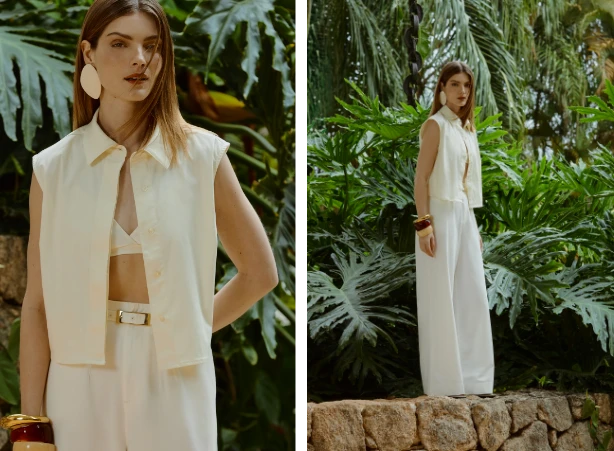 Looks com calça pantalona branca e colete Looks com calça pantalona branca e colete