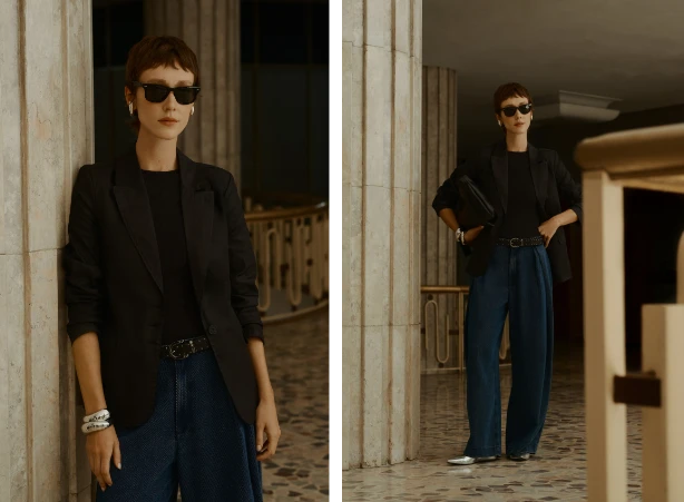 Looks elegantes com pantalona jeans e blazer preto Looks elegantes com pantalona jeans e blazer preto