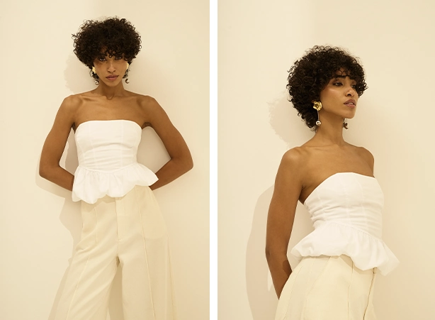 Look feminino com balonê sem alça Look feminino com balonê sem alça