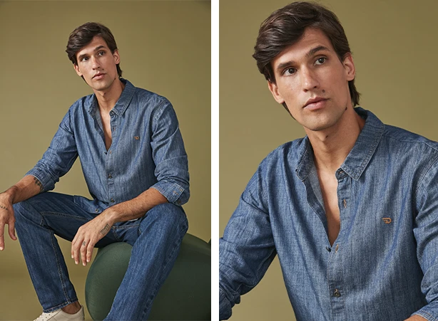 Looks all denim com camisas masculinas Looks all denim com camisas masculinas