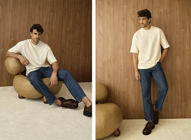 Look masculino estiloso com calça jeans e camiseta Look masculino estiloso com calça jeans e camiseta
