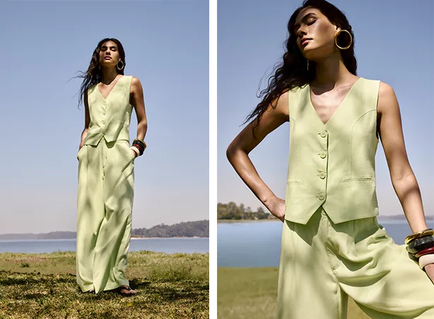 Look com calça alfaiataria e colete