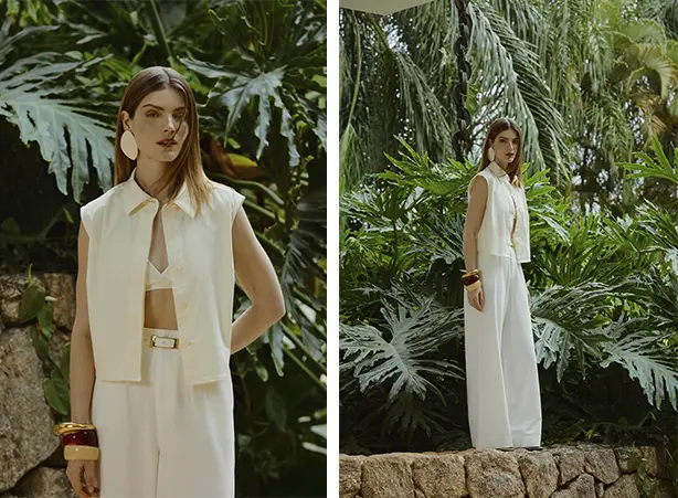 Combinação de colete com pantalona branca