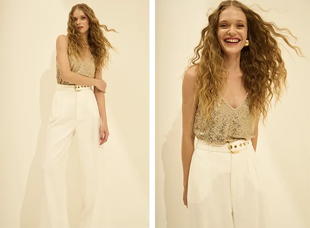 Looks para festa de fim de ano com pantalona branca