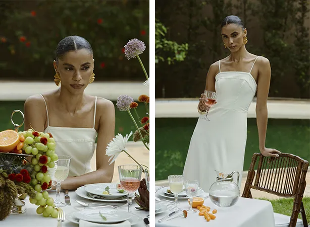 Look de vestido branco com modelagem midi