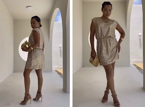 Looks com vestido curto de paetê Looks com vestido curto de paetê