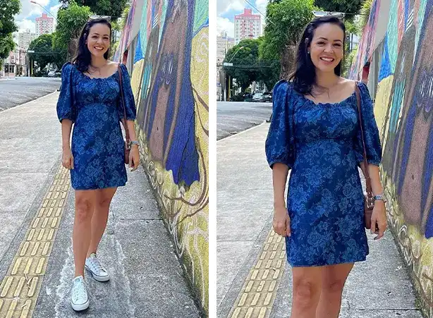Dupla de vestido com padronagem floral e tênis Dupla de vestido com padronagem floral e tênis