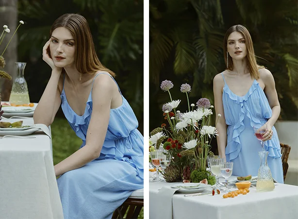 Cores para o Ano Novo: vestido midi azul de alças finas