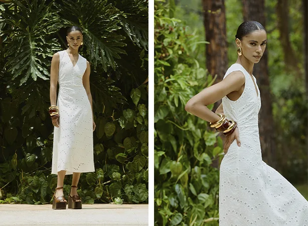 Look com vestido midi de laise