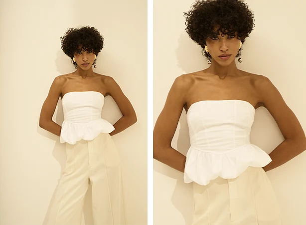 Look de natal com blusa sem alça e shape balonê Look de natal com blusa sem alça e shape balonê