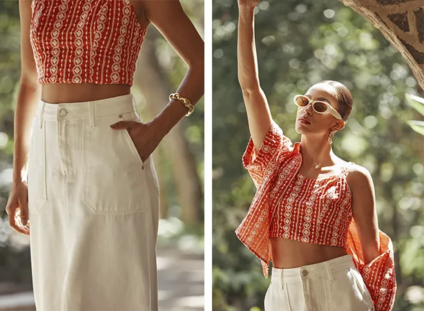 Roupa de Natal feminina: conjunto de cropped e camisa Roupa de Natal feminina: conjunto de cropped e camisa