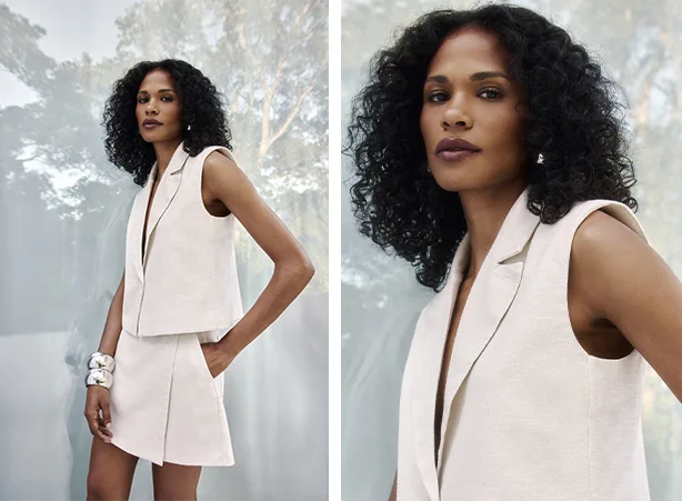 Look monocromático com conjunto de linho off white