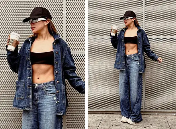 Looks all jeans e tênis branco esportivo