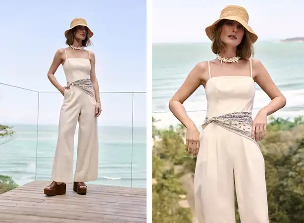 Look com macacão off white Look com macacão off white