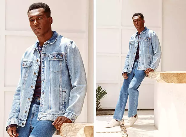 Look masculino all denim com calça wide leg e jaqueta over