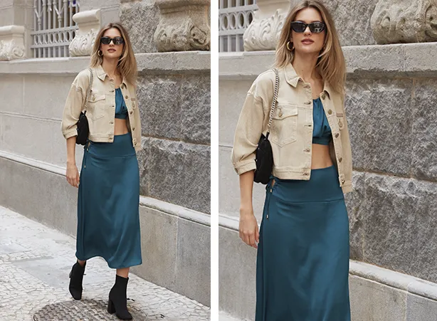 Conjunto de saia midi com cropped em um tom de azul petróleo Conjunto de saia midi com cropped em um tom de azul petróleo