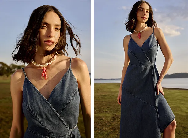 Look casual feminino com vestido jeans Look casual feminino com vestido jeans