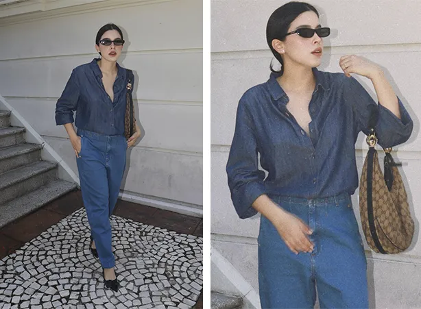 Look all jeans com calça e camisa Look all jeans com calça e camisa