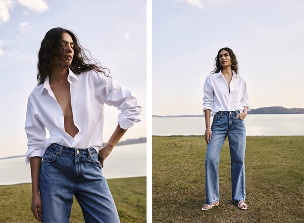 Duo de camisa branca e calça jeans