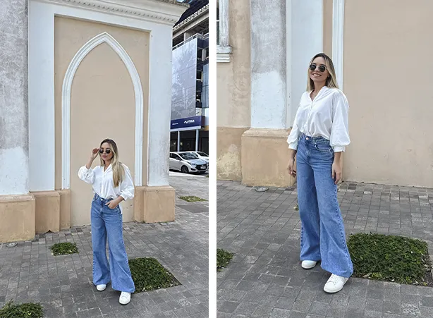 Combinação de branco e jeans Combinação de branco e jeans