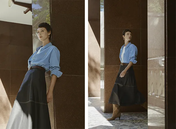 Looks com saia jeans resinada e bota marrom Looks com saia jeans resinada e bota marrom